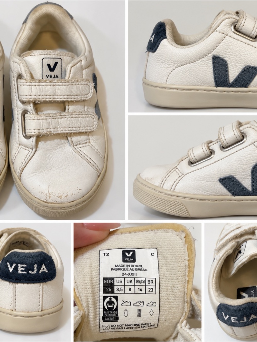 Veja Kids Cream Sneakers with Navy V Detail